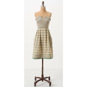 Anthropologie Strapless Dress - Cream and Green